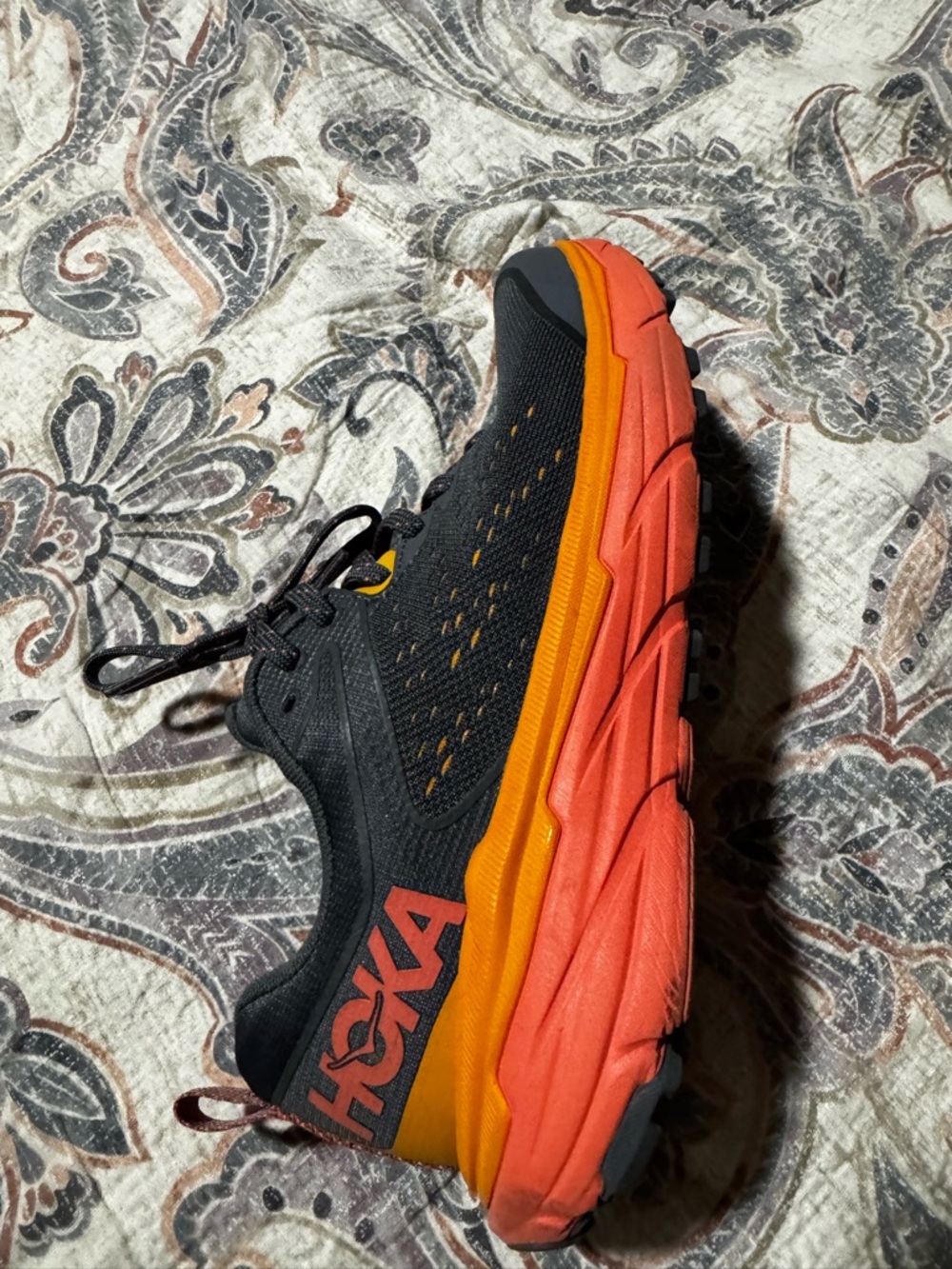Hoka Black with Orange and Red Gradient Trail Running Shoe